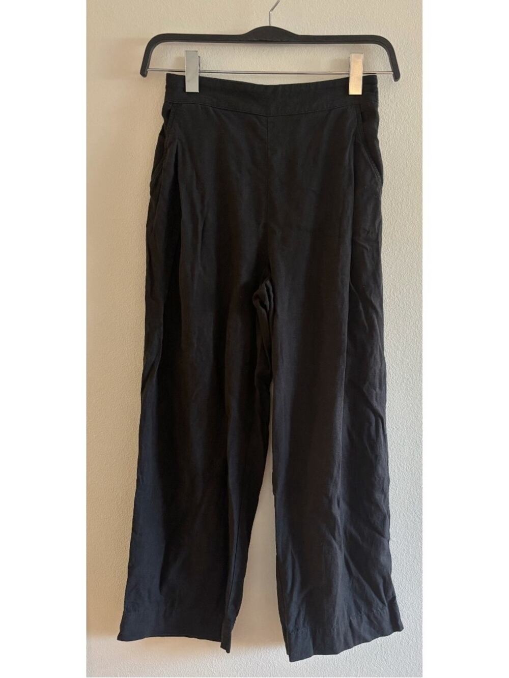 Madewell Linen Blend Black Pull On Full Length Wide Leg Pants Size 0